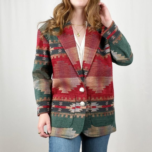 Stunning Vintage Oversized Western Bohemian Blazer Jacket Coat Boho Aztec Tribal - Picture 8 of 9